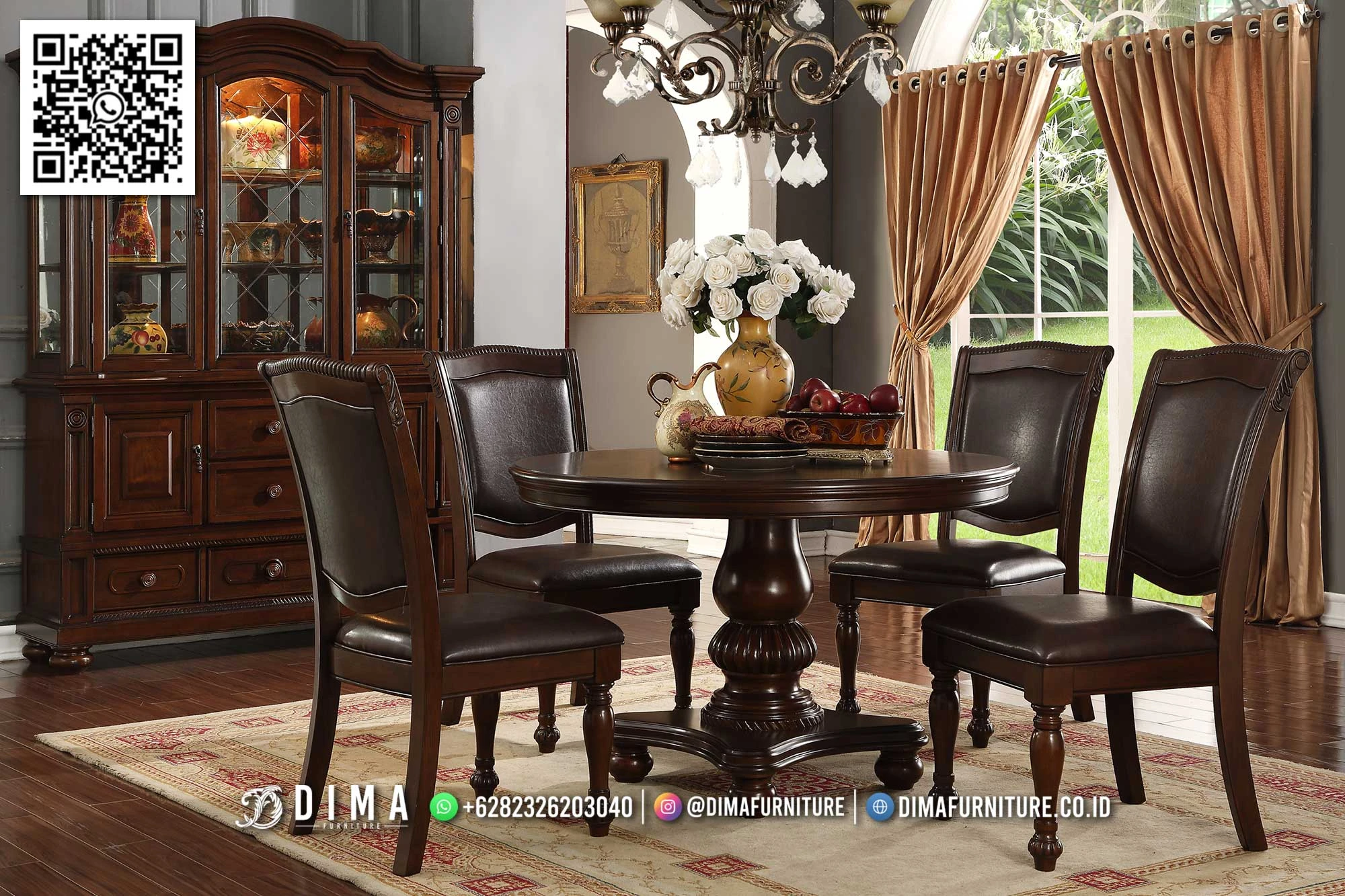 Set Meja Makan Bundar Mewah Klasik Bellmore MM1 Set Meja Makan Bundar Mewah Klasik Bellmore MM1