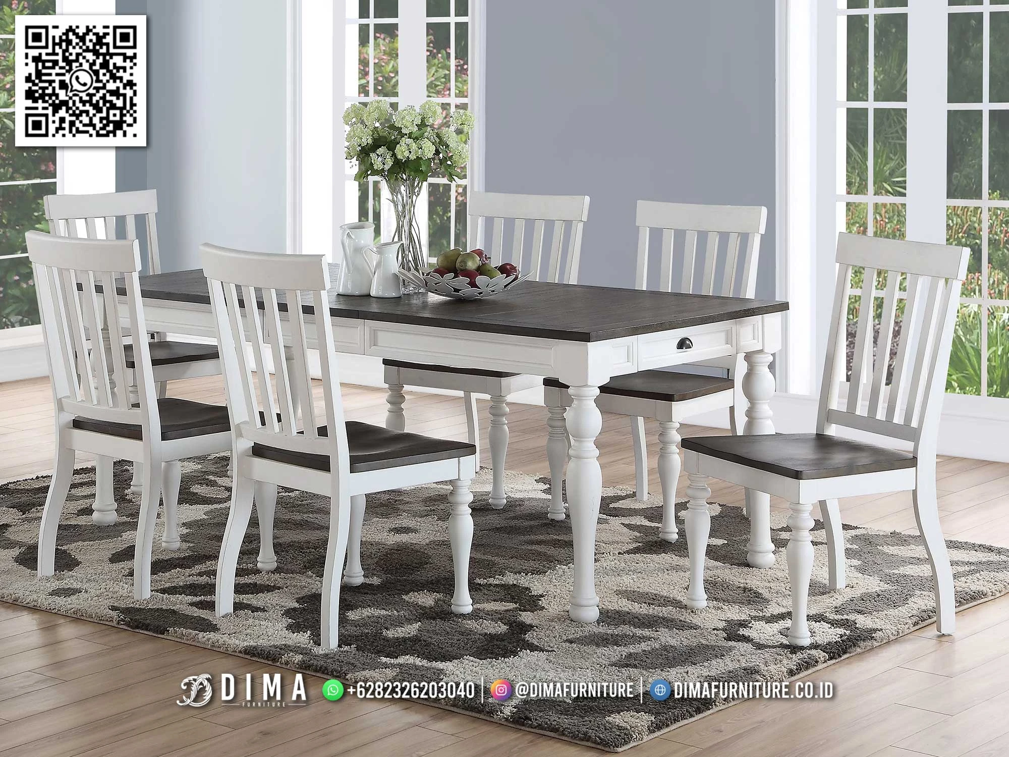 Set Meja Makan Putih Klasik Modern Evelyn Eksklusif MM99 Set Meja Makan Putih Klasik Modern Evelyn Eksklusif MM99