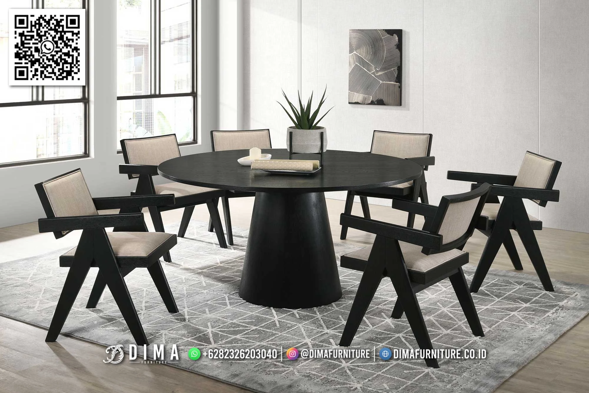 Meja Makan Bundar Minimalis Modern Sidney Black MM115 Meja Makan Bundar Minimalis Modern Sidney Black MM115