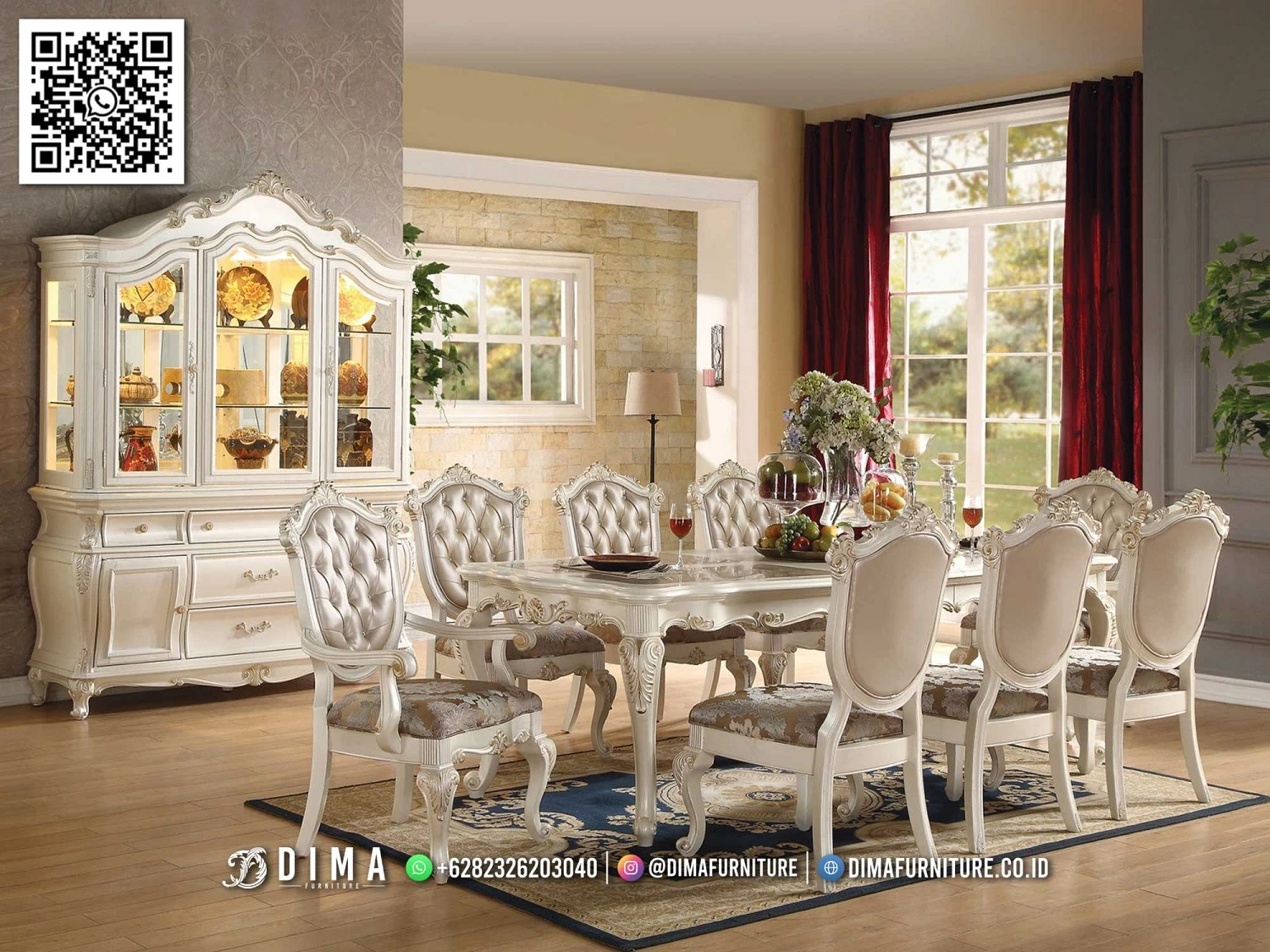 Set Meja Makan Mewah Jepara Ukir Emas Veronika MM157 Set Meja Makan Mewah Jepara Ukir Emas Veronika MM157