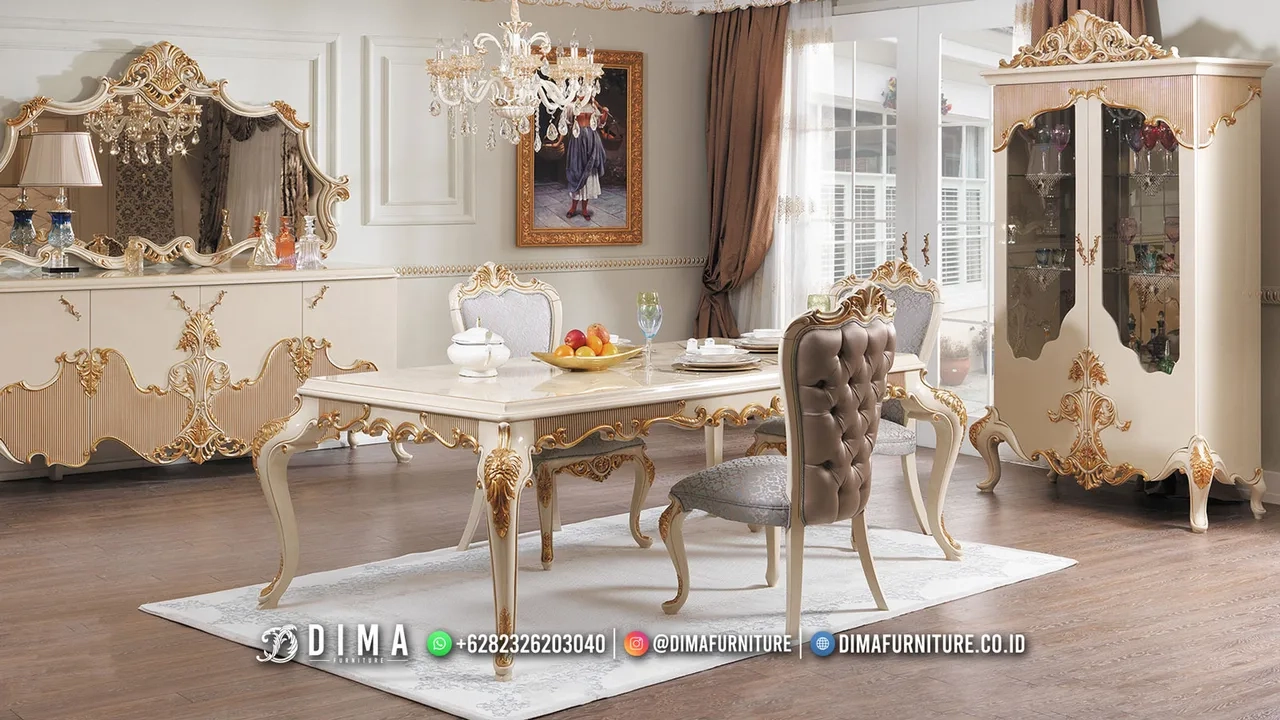 Meja Makan Luxury White Gold Isabella Elegan MM148 Meja Makan Luxury White Gold Isabella Elegan MM148