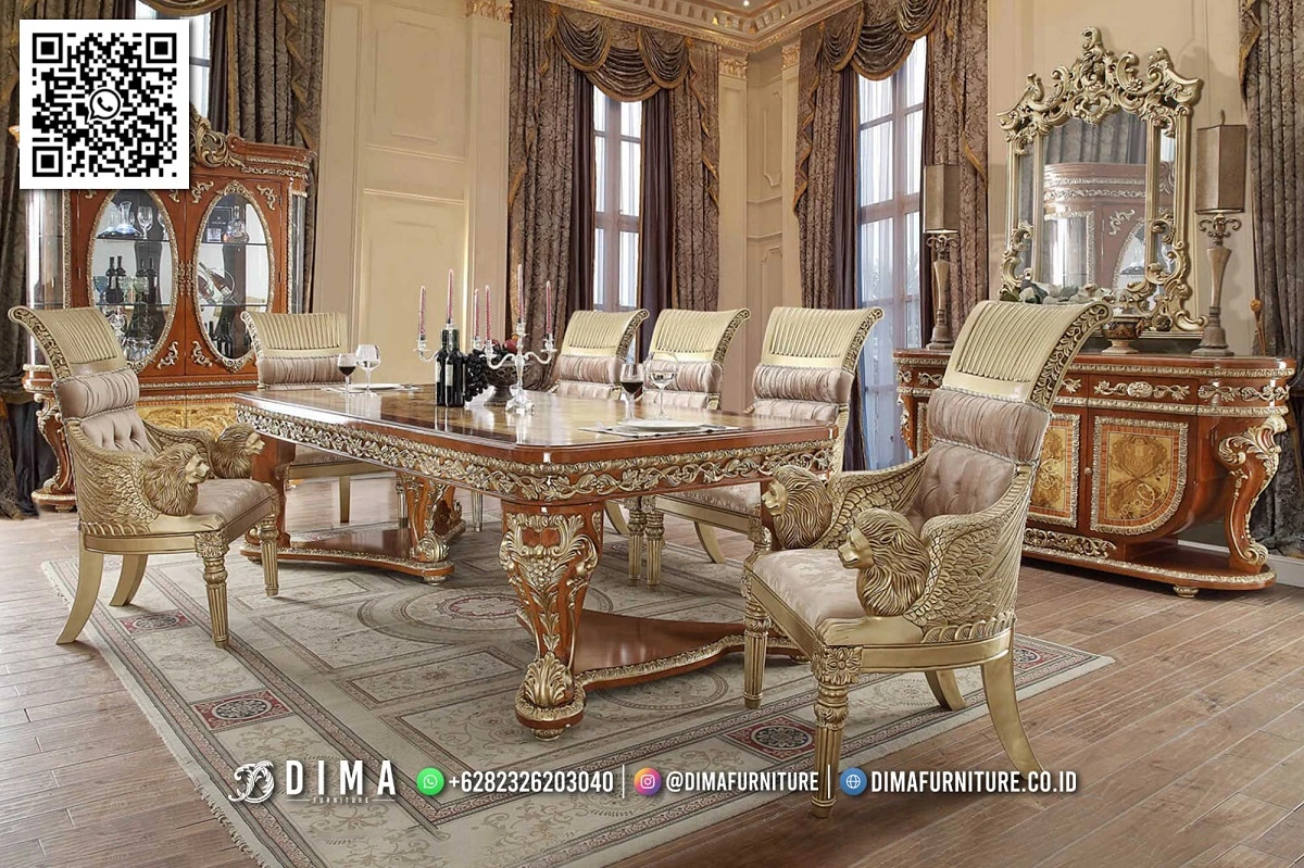 Meja Makan Mewah Klasik Lion Royal 8 Kursi Eksklusif MM143 Meja Makan Mewah Klasik Lion Royal 8 Kursi Eksklusif MM143