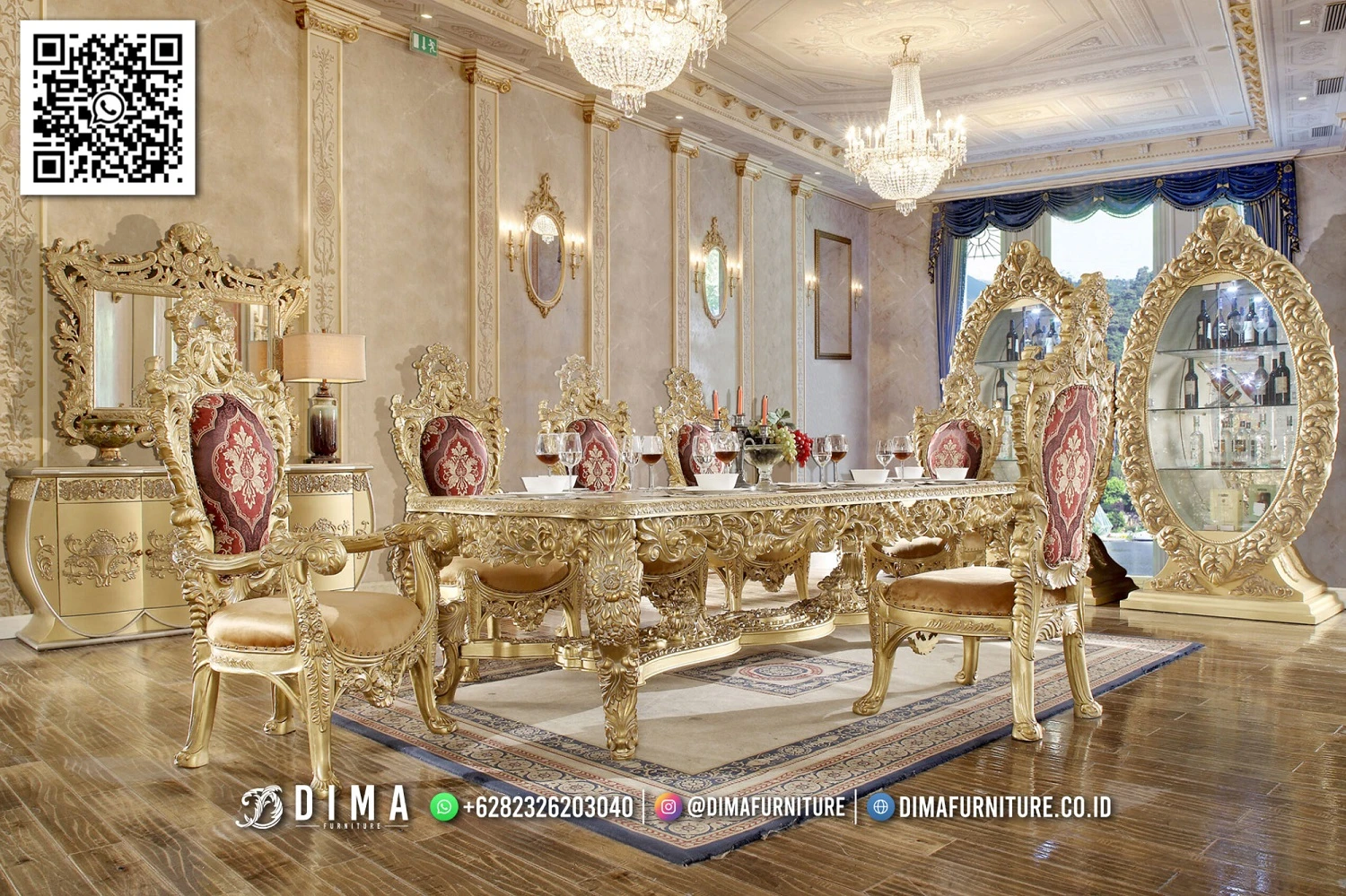 Set Meja Makan Mewah Ukiran Emas Imperial Gold Set Meja Makan Mewah Ukiran Emas Imperial Gold