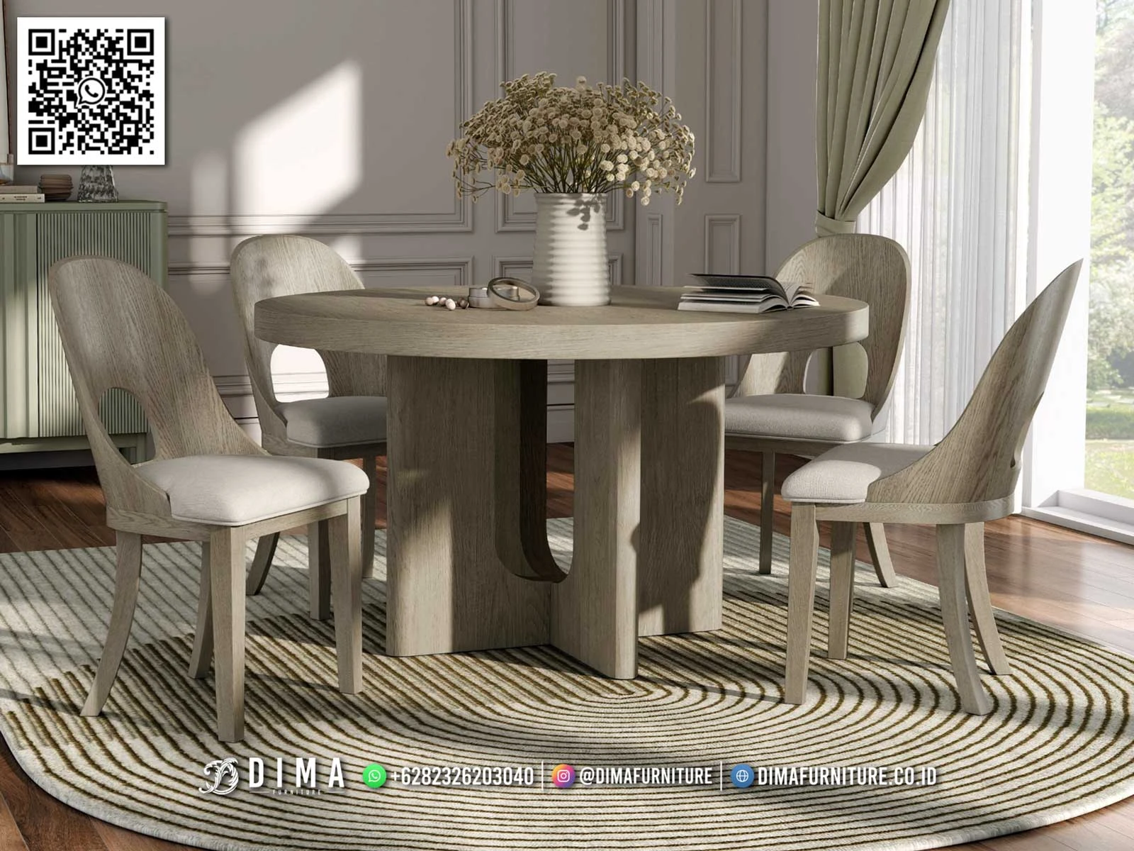 Set Meja Makan Bulat Kayu Natural Jati MM187 Set Meja Makan Bulat Kayu Natural Jati MM187