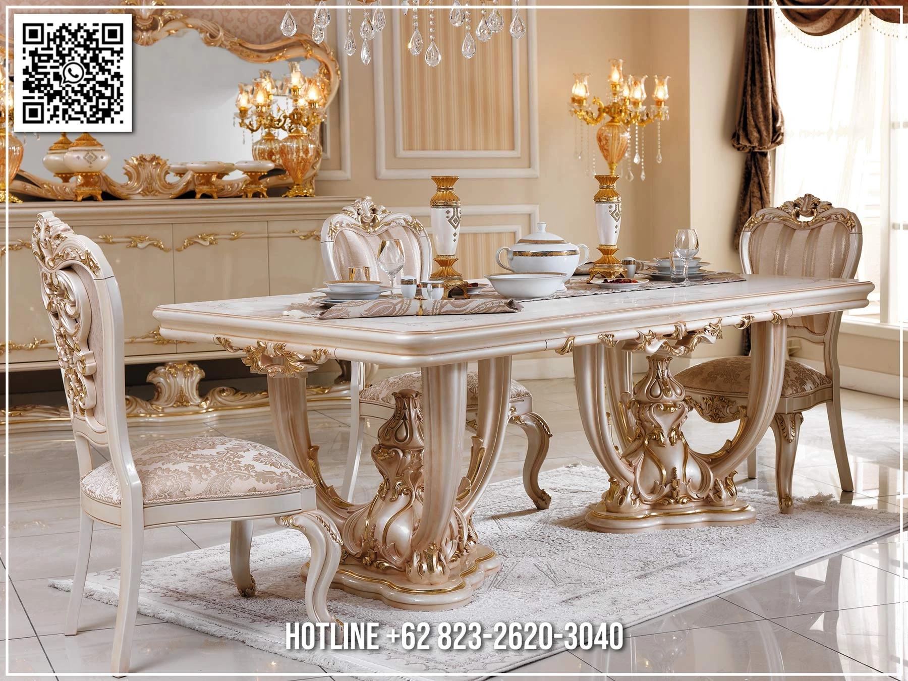 Set Meja Makan Mewah Isabelle Ivory Luxury 244MM Set Meja Makan Mewah Isabelle Ivory Luxury 244MM