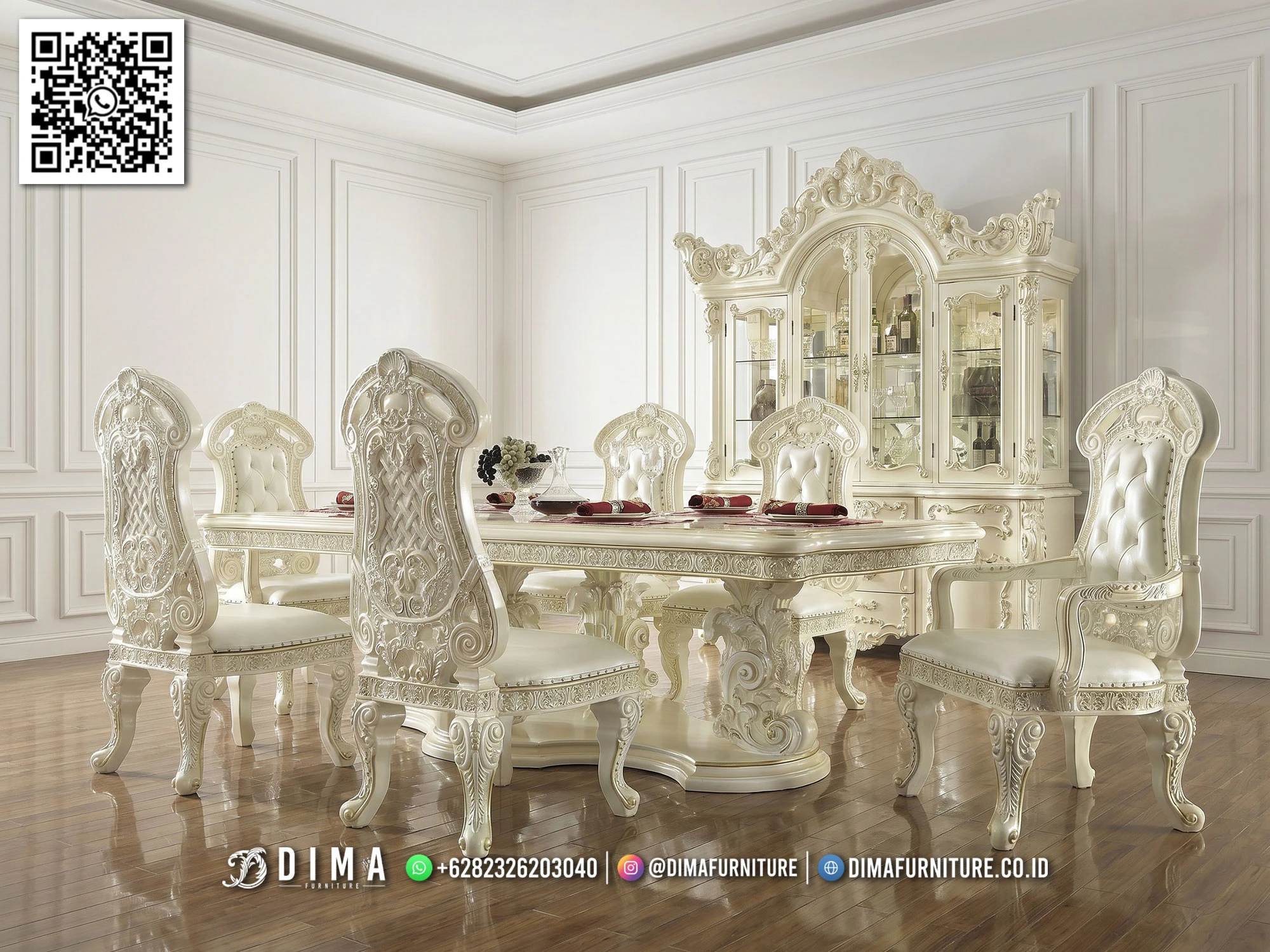 Kursi Meja Makan Mewah Terbaru White Duco Furniture 259MM Kursi Meja Makan Mewah Terbaru White Duco Furniture 259MM