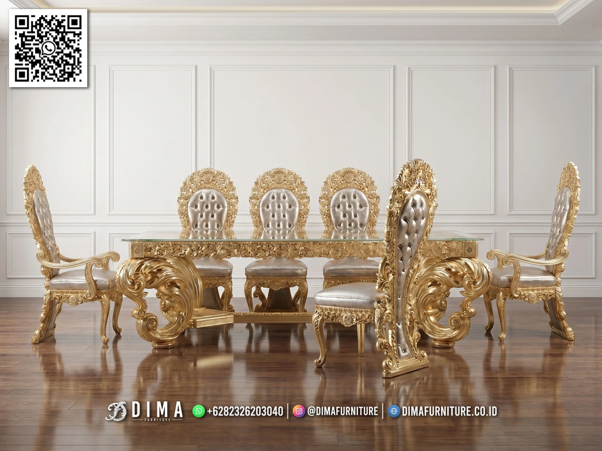 Meja Makan Mewah Ukiran Gold Jati Jepara Eksklusif 264MM Meja Makan Mewah Ukiran Gold Jati Jepara Eksklusif 264MM